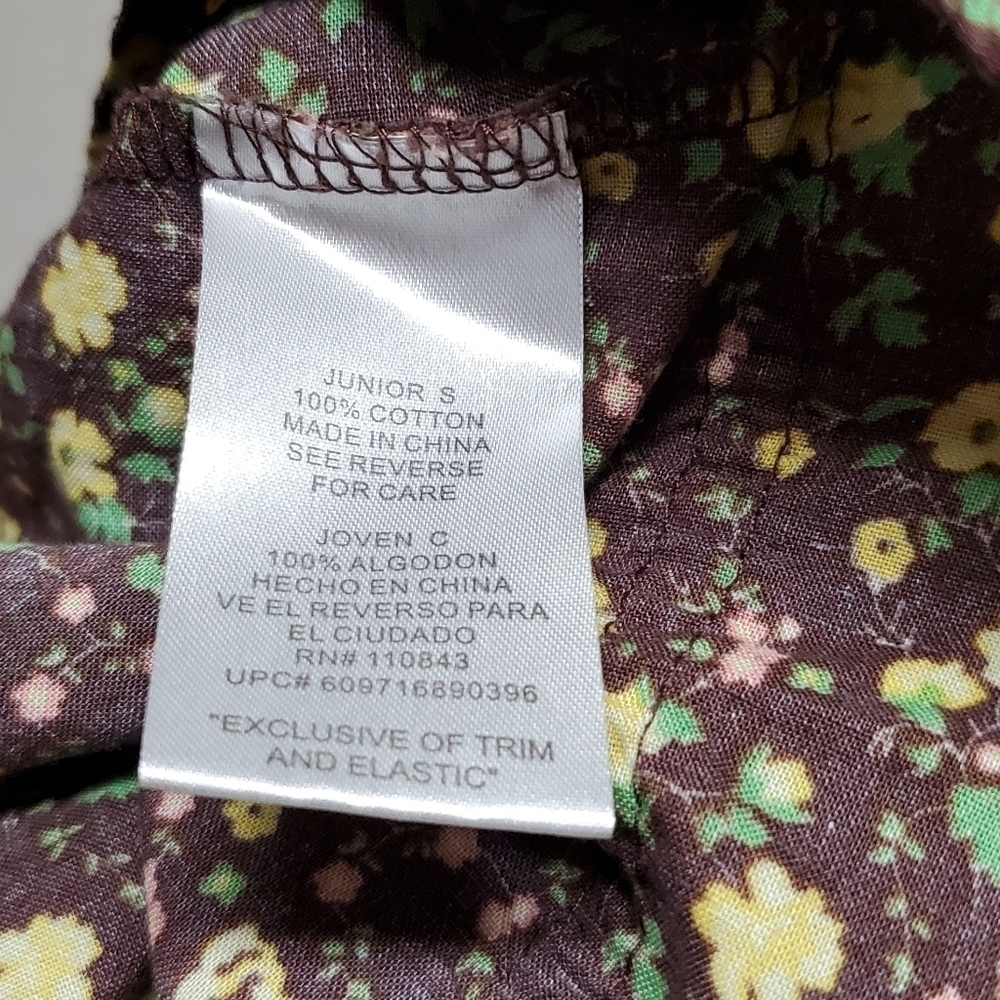 𝅺RETRO Y2K LEI Brown Yellow Ditsy Floral V-neck Pleated Mini Babydoll Dress S - Picture 14 of 14